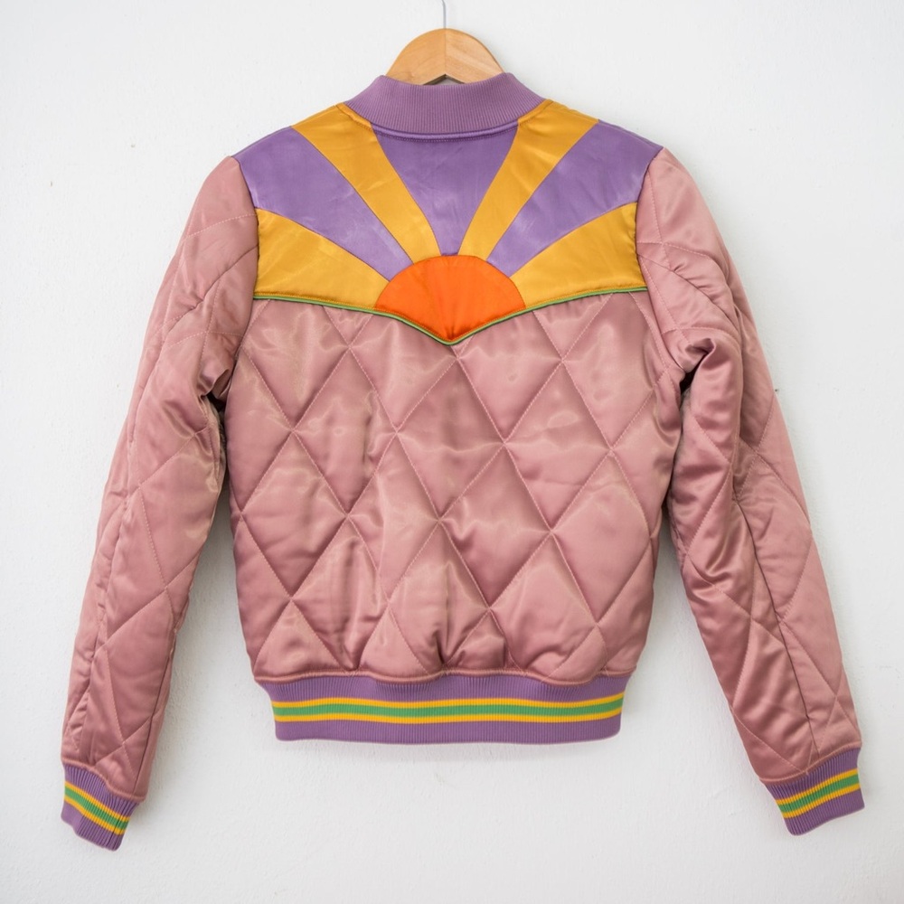 New Classic Rock Couture Satin Dusty Rose Rising Sun Bomber Jacket, Sz L - Picture 4 of 10
